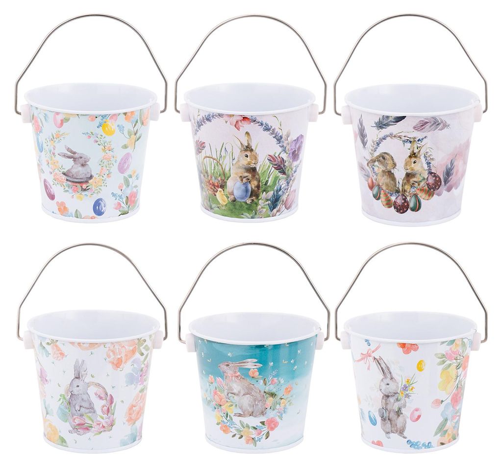 1/2/3/4/5/6 Stück Osterhasen-Metalleimer mit Griff, großes Fassungsvermögen, dekorativer Osterhasen-Eimer zur Aufbewahrung von Süßigkeiten und...
