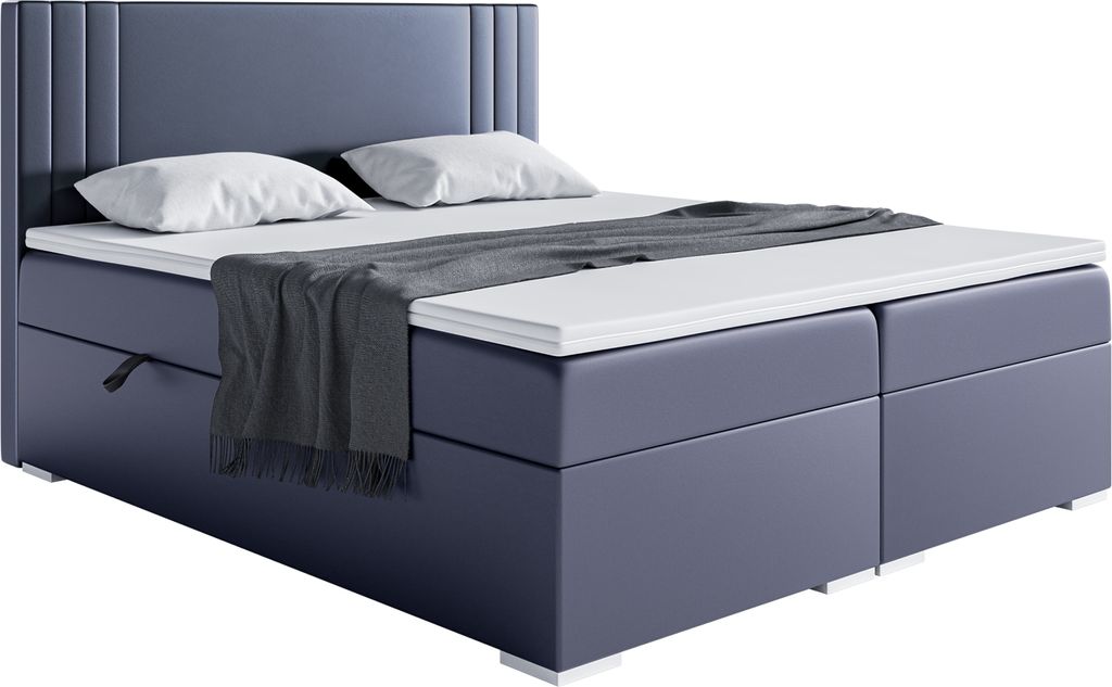 MEBLINI Boxspringbett mit Bettkasten - Gepolstert Doppelbett mit Matratze und Topper - Polsterbett mit Stauraum - Bett mit Kopfteil - Stauraumbett ...