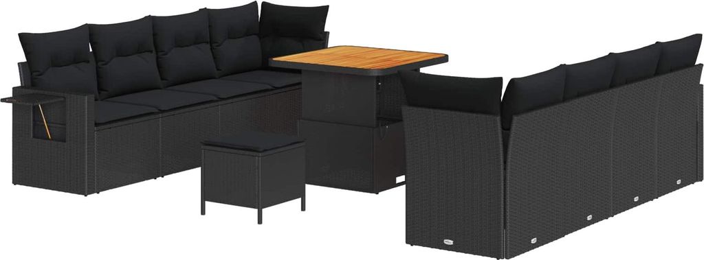 Garten-Sofa-Set mit Speicher 11 pcs Schwarz Poly Rattan