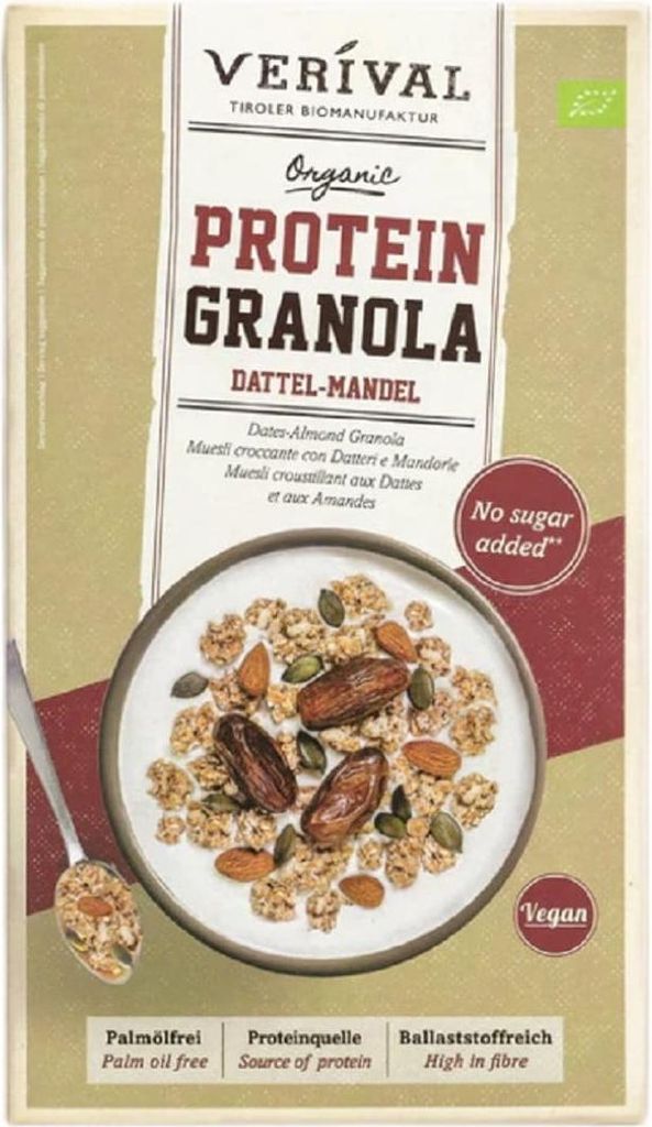 PROTEIN-GRANOLA MIT DATTELN UND MANDELN OHNE ZUCKERZUSATZ 325 g – VERIVAL