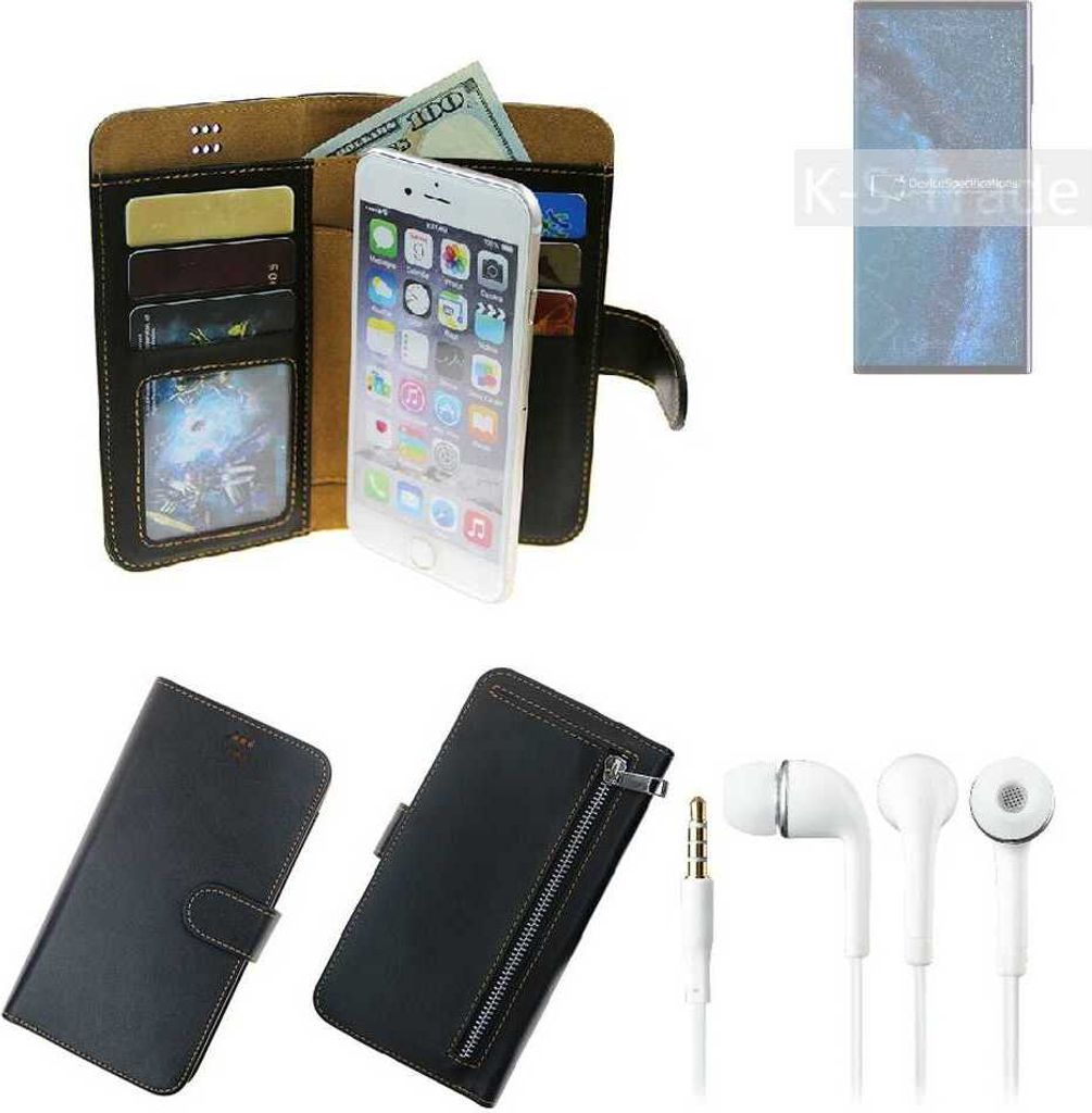 TOP SET Handy Hülle Schutz Hülle kompatibel mit Huawei Mate X schwarz aus Kunstleder + Kopfhörer Smartphone Tasche vollwertige Geldbörse