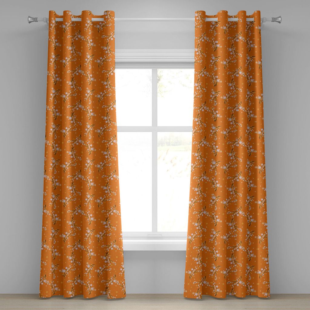 ABAKUHAUS Blumen Ösenvorhang, Blühende Kirschbaum-Blumen auf Niederlassungen Frühlings-Saison-Natur-Thema-Muster, Dekorative 2-Panel-Fenstervorh...