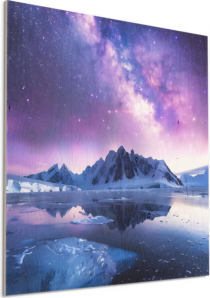 DEQORI Holzbild 50x50 cm 'Polarlichtträume' Bild auf Holz Wandbild Kunstdruck nachhaltig