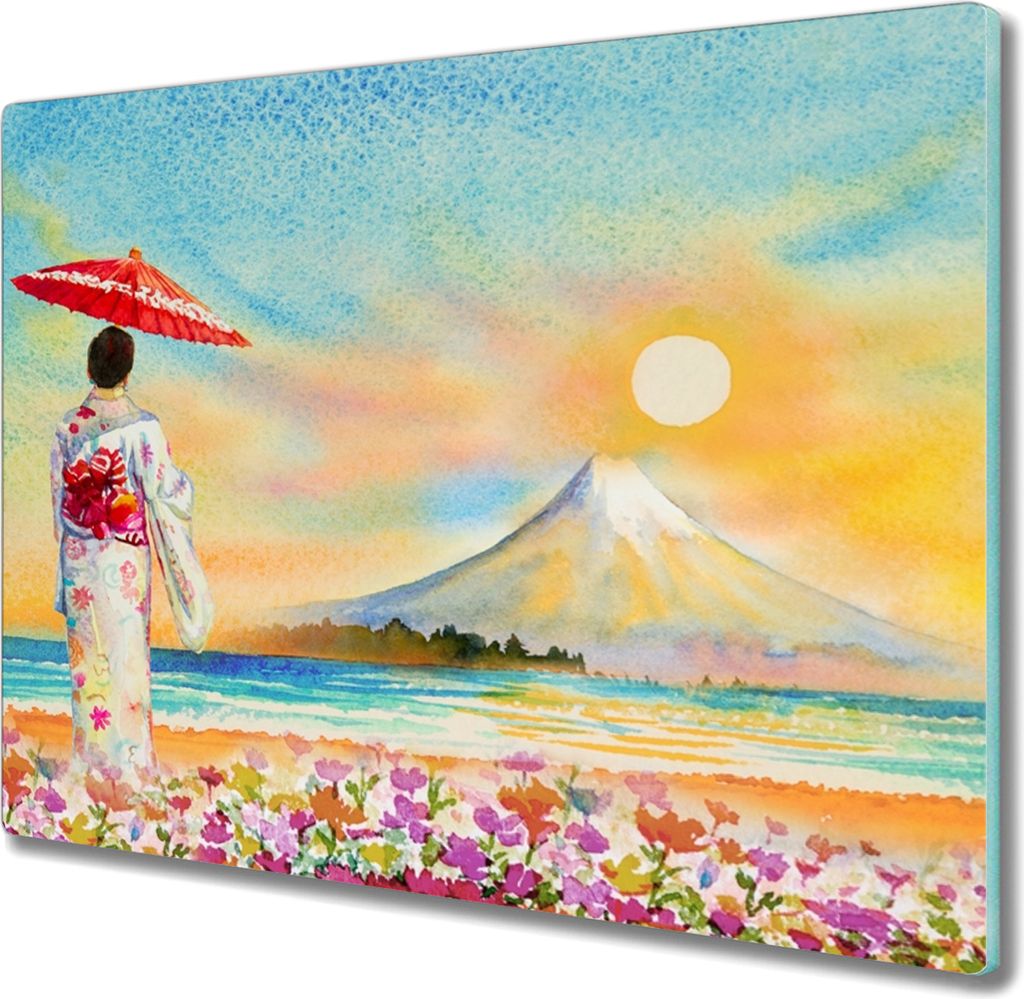Coloray Herdabdeckplatte 60x52 cm Schneidebrett Kochplattenabdeckung Küchenbrett Hackbrett - Mount Fuji Japan
