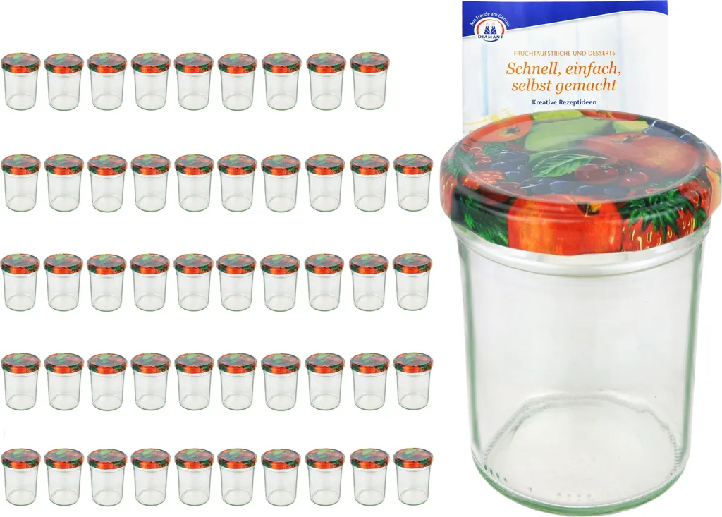 50 Barattoli Vetro Marmellata 230ml HOCH con Tappi Frutta e Ricette