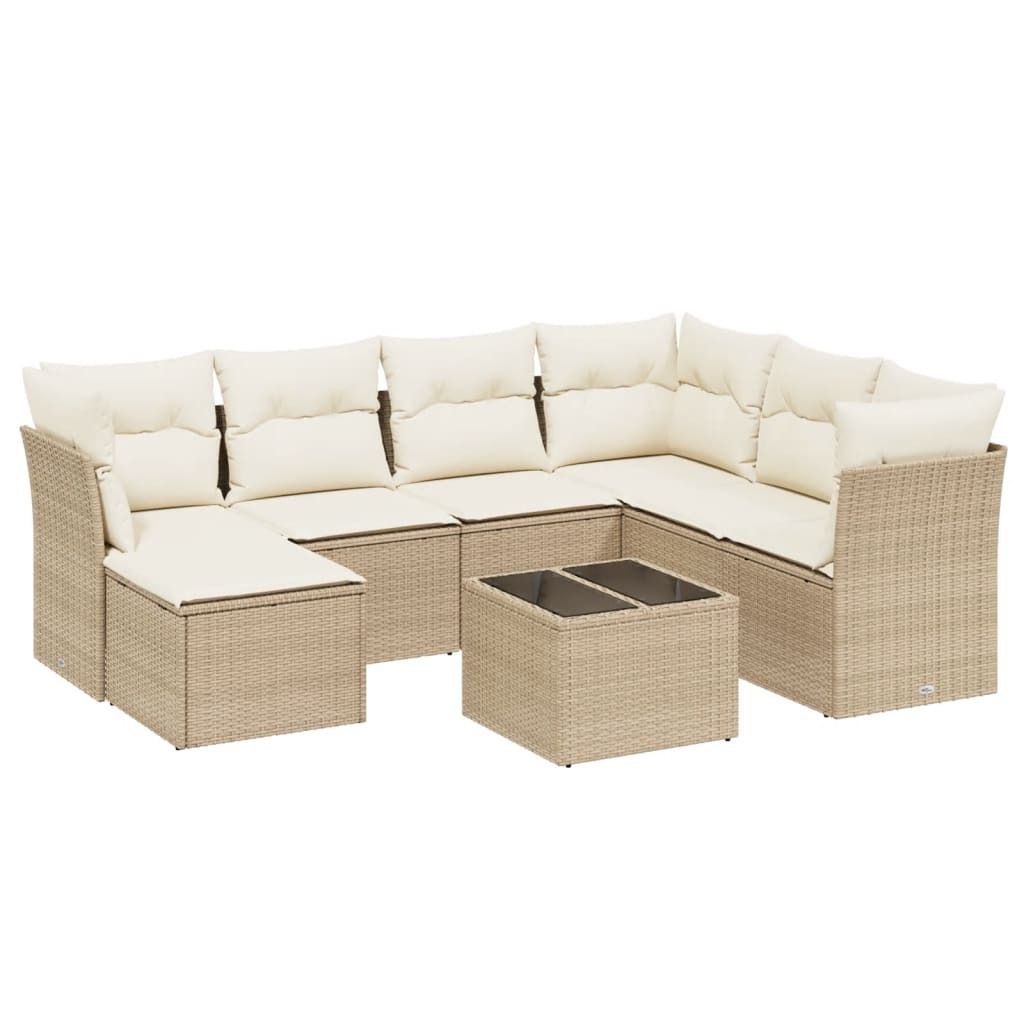 vidaXL 8-tlg. Garten-Sofagarnitur mit Kissen Beige Poly Rattan