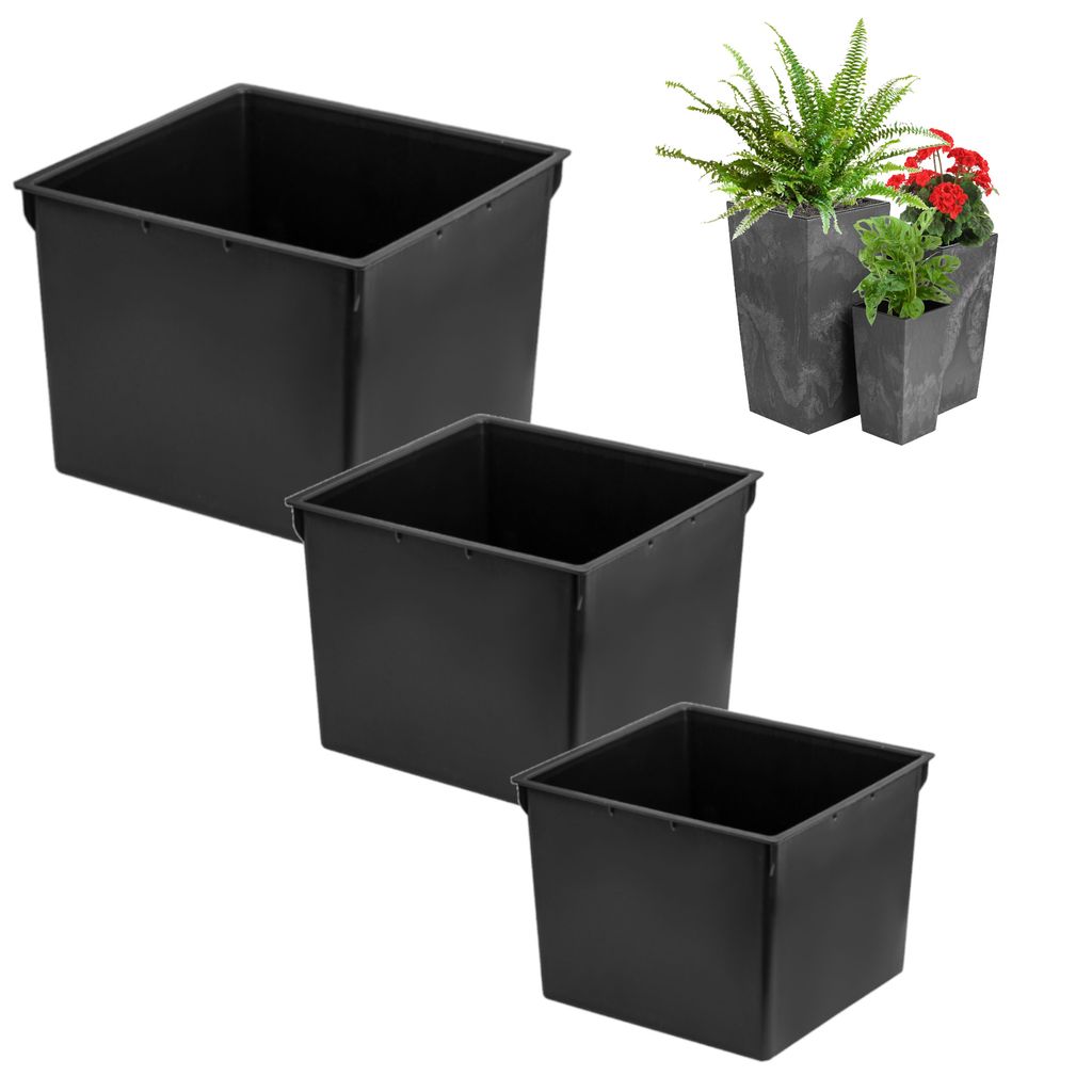 Set mit 3x schwarzen quadratischen Einsätzen 3 + 5+ 8 L für Prosperplast-Töpfe H 32,5 37,5 42 cm-erleichtert die kontrolle des wassergehalts im ...