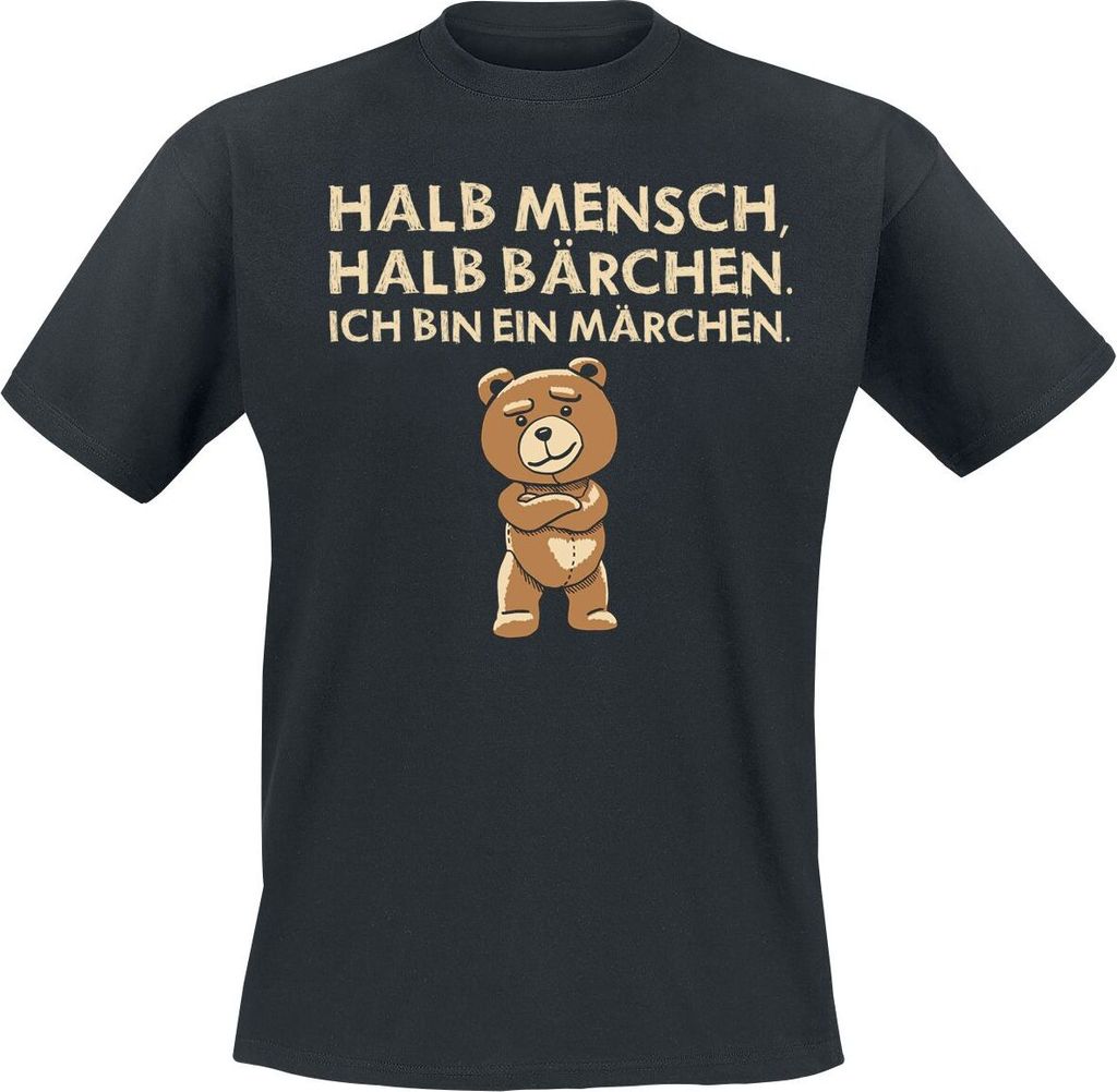 Tierisch T-Shirt Herren Halb Mensch, halb Bärchen. Ich bin ein Märchen. schwarz L