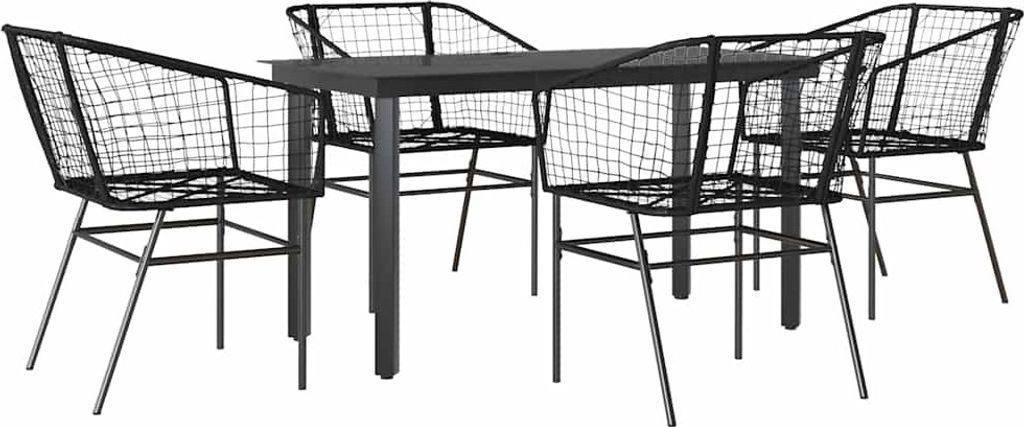 vidaXL 5-teiliges Garten-Esszimmerset aus schwarzem Polyrattanglas