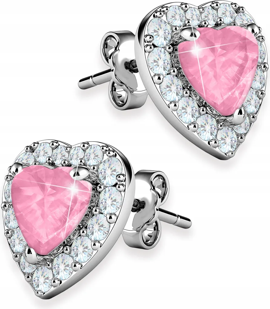 Regalo San Valentino Orecchini Cuore Argento e Cristallo Rosa