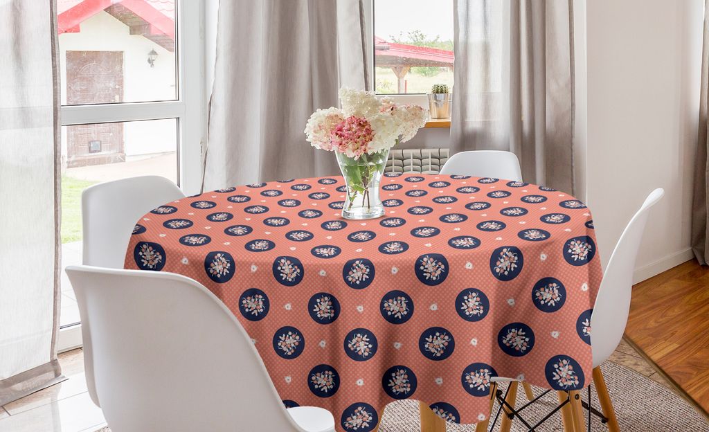 ABAKUHAUS Botanisch Runde Tischdecke, Blumensträusse Corsage, Kreis Tischdecke Abdeckung für Esszimmer Küche Dekoration, 150 cm, Coral und Nacht...