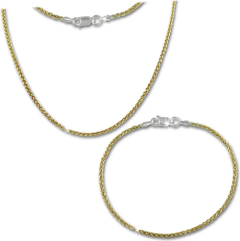 Ensemble Collier et Bracelet Femme en Argent Doré Jaune Style Moderne