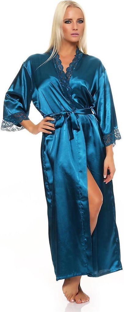 Damen langes Kimono Seidenrobe Morgenmantel; Petrol L