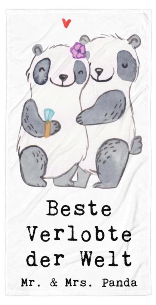 Mr. & Mrs. Panda Handtuch Panda Beste Verlobte der Welt - Weiß - Geschenk, Freundin, Badehandtuch, Ehefrau, Großes, Verlobung, Ehe, Frau, Baumwol...