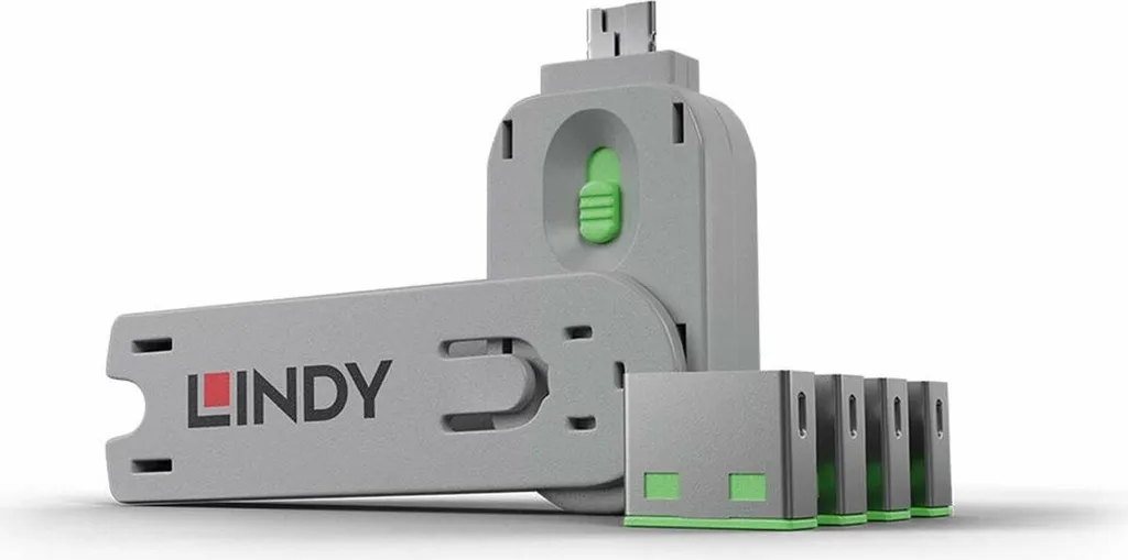 Sistema di Sicurezza Fisica USB LINDY 4x Bloccanti Verdi con Chiave