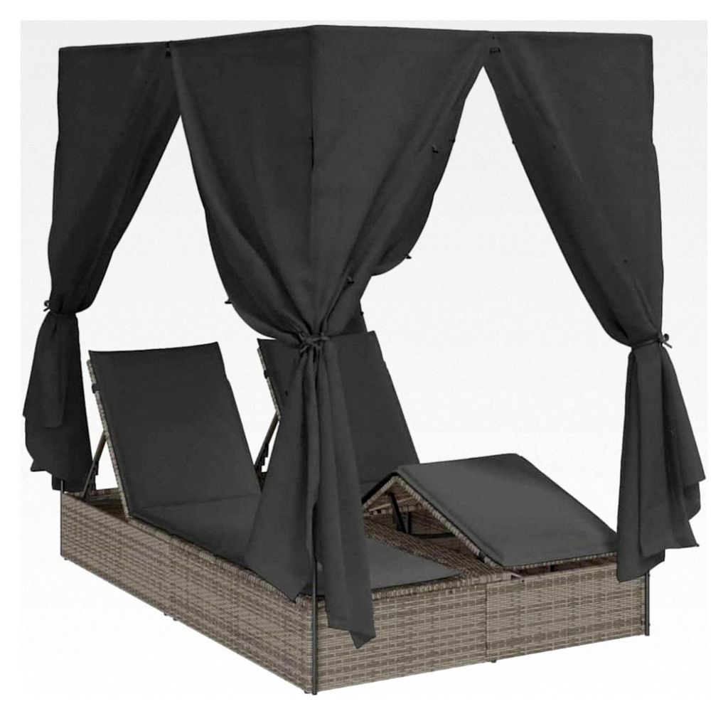 Doppelte Sonnenliege mit Dach Grau 205 x 129 x 200 cm PE Rattan