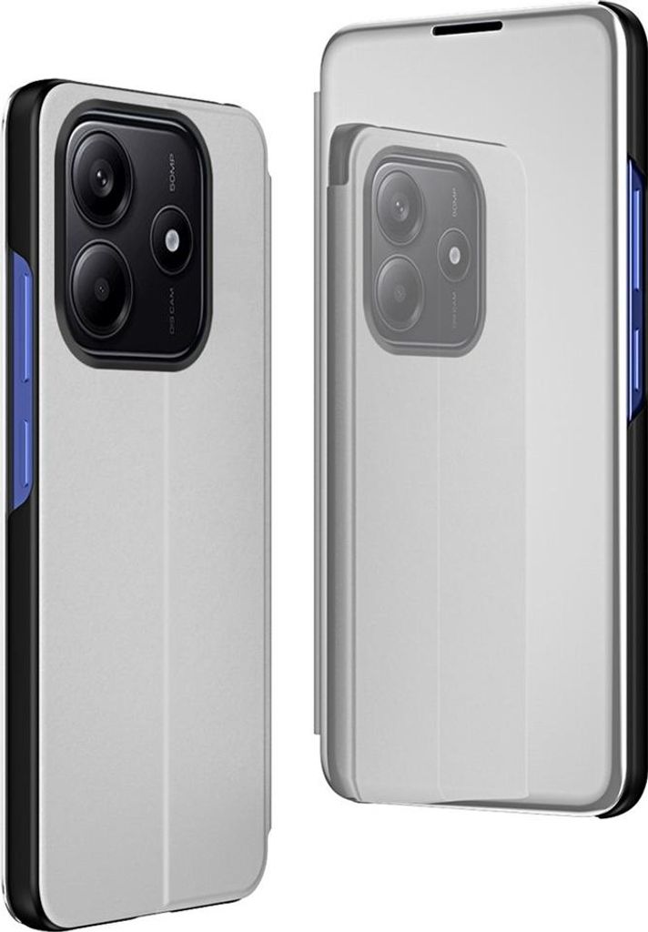Hülle für Xiaomi Redmi Note 14 4G 164.8mm - Phonesta Smart View Mirror Book Klapphülle - Silber
