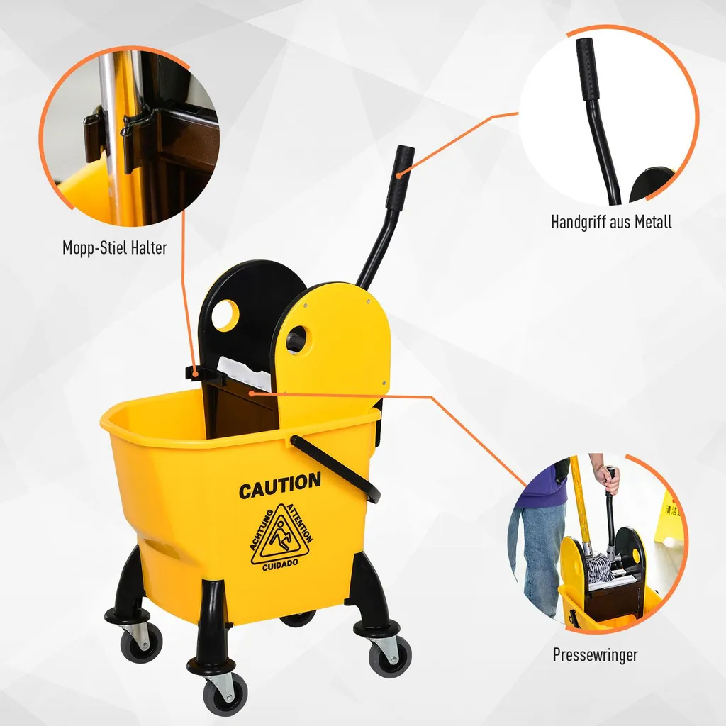 Chariot de ménage compact 26L léger et efficace avec essoreur pro - 6