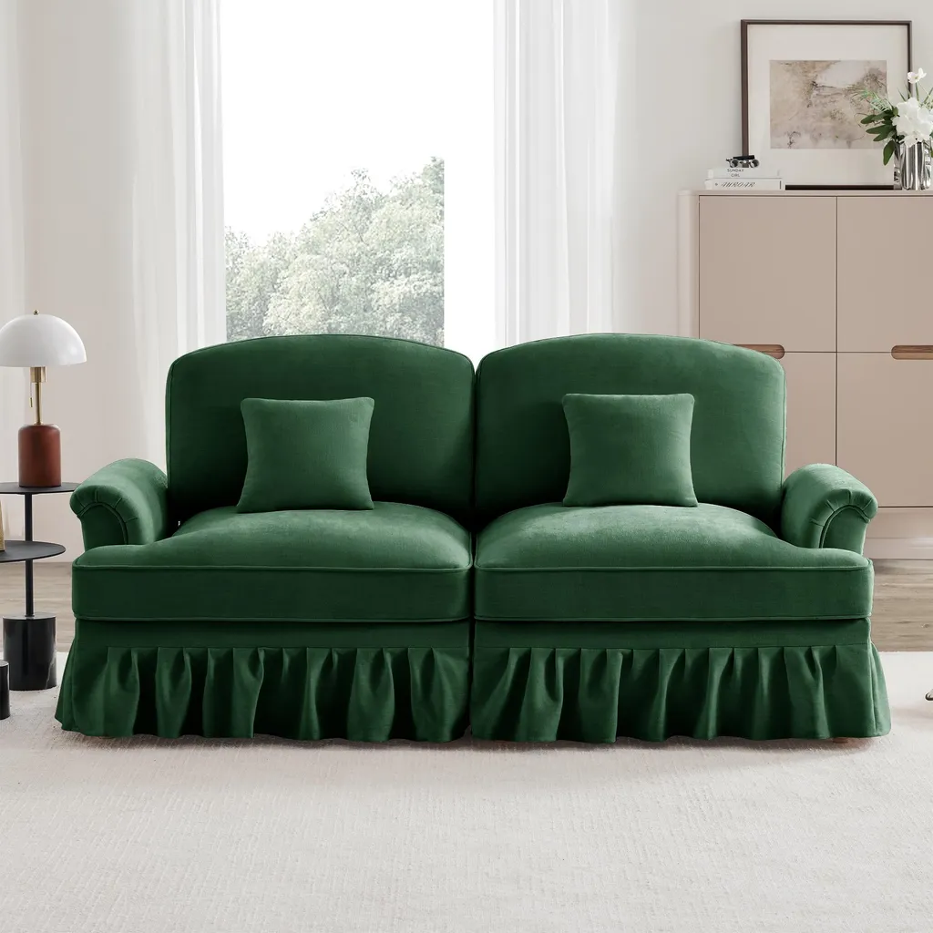 Canapé 2 places confortable et robuste en chenille verte - Montage facile