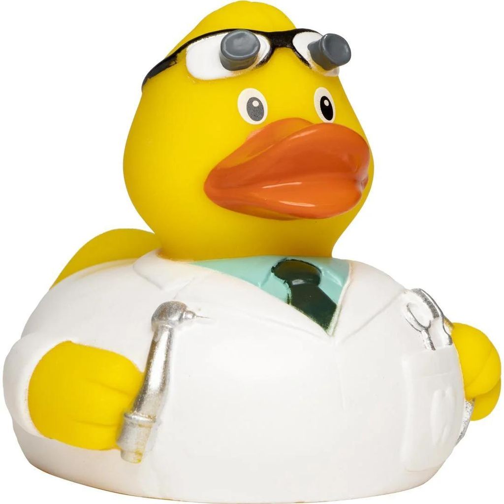 Quietsche-Ente Zahnarzt aus PVC mit Quietschfunktion 8 cm