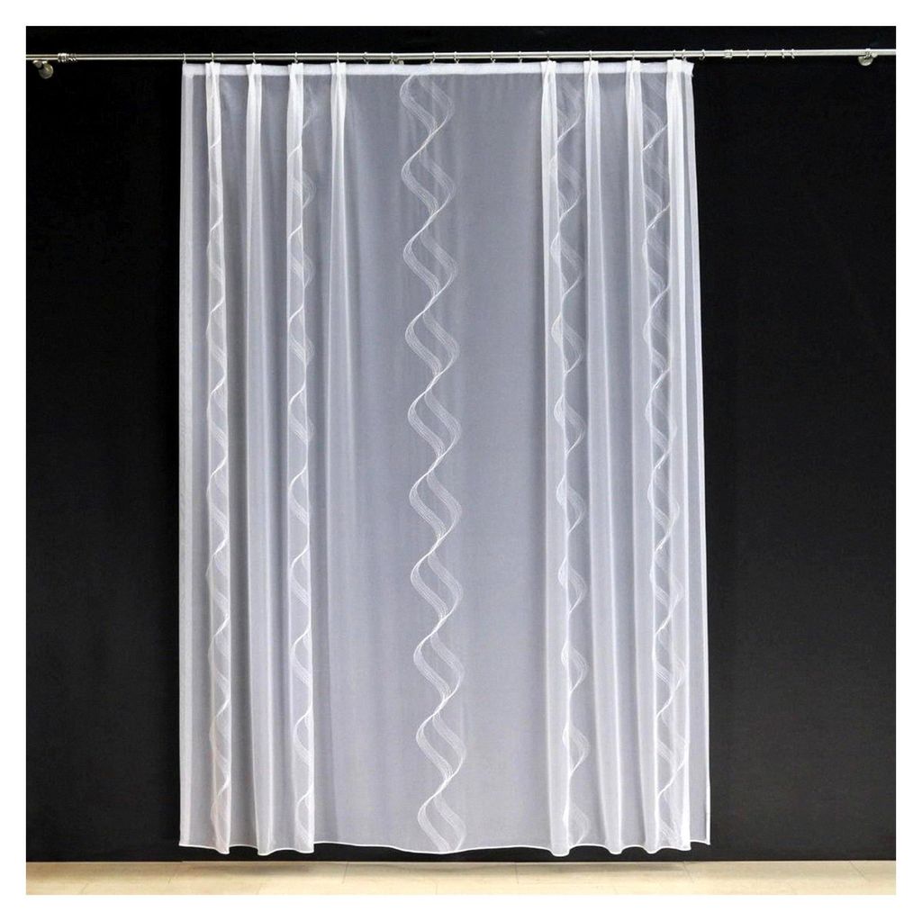Fertiggardine Voile Store Schal mit Stickerei und Faltenband in Weiß Ferrara 145 x 300 cm