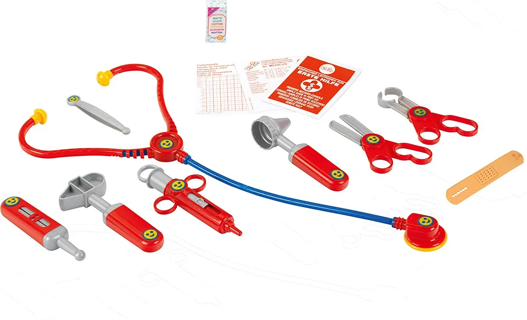 Mallette de médecin rouge et gris avec instruments de secours complets