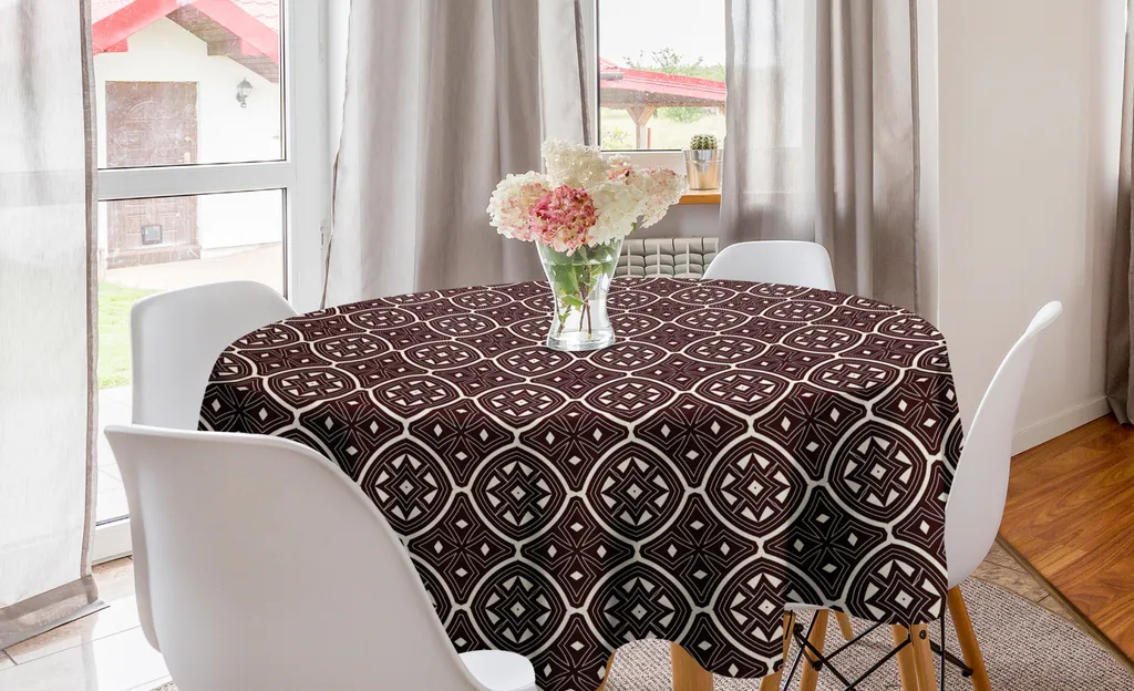 Tovaglia rotonda impermeabile in stile bohémien vintage, lavabile, in pelle scamosciata, per sala da pranzo, feste, caffè, picnic, grande diametro rosso (170 cm