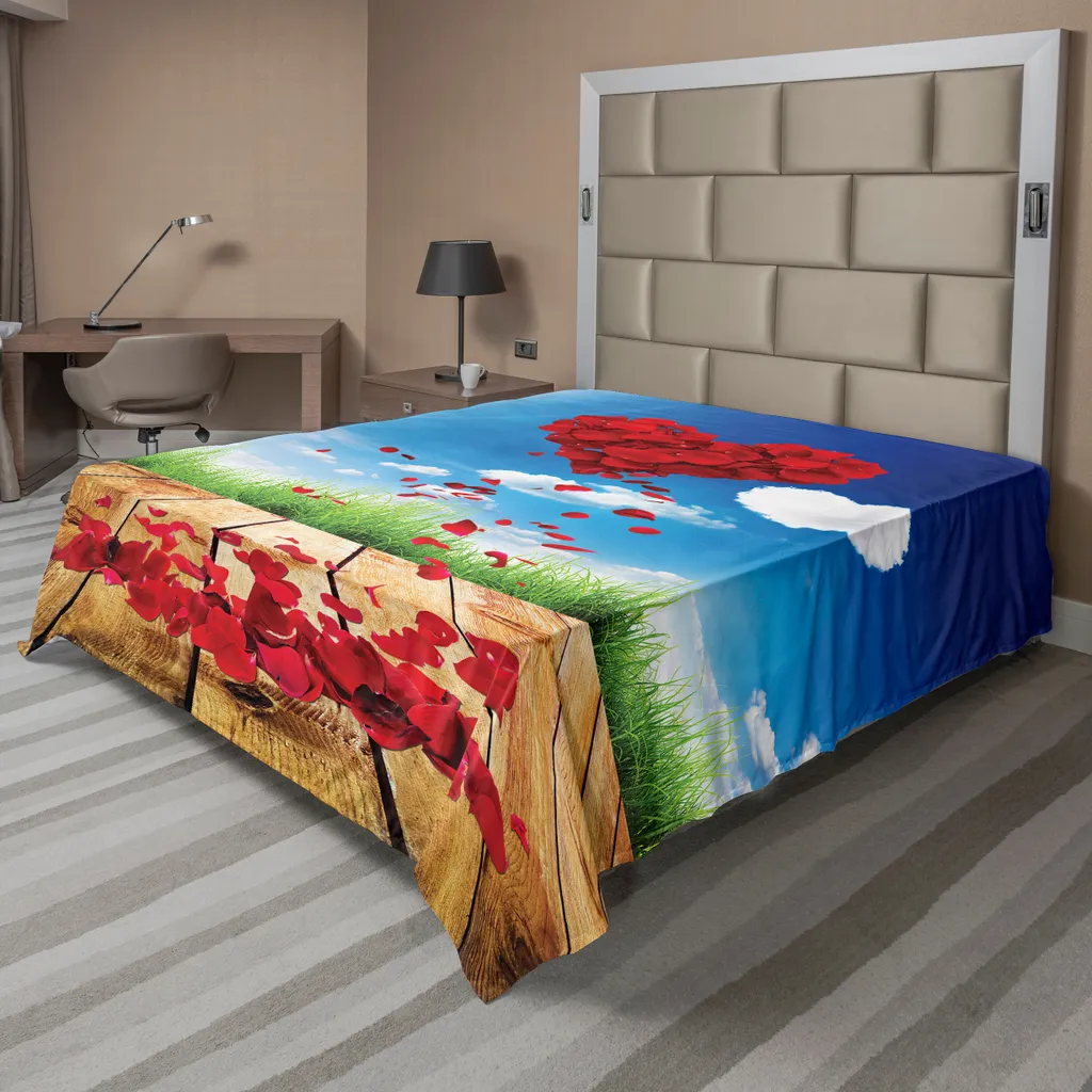Drap plat décoratif multicolore aux motifs de cœurs et de feuilles