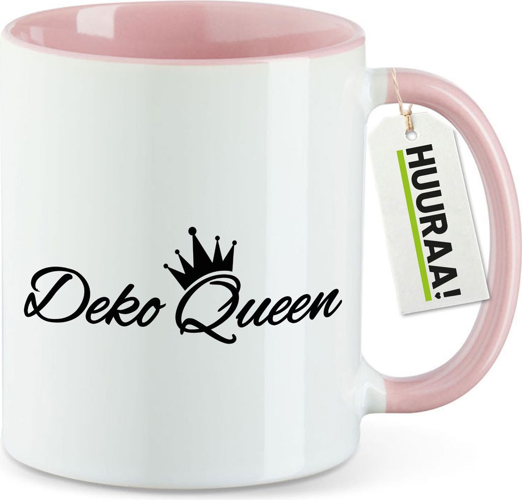 Huuraa Kaffeetasse Deko Queen Krone 330ml Rosa Keramik Kaffeebecher Geschenkidee