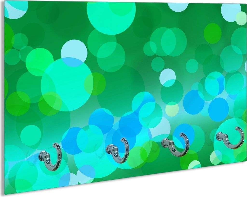 Wallario Schlüsselbrett aus Glas, Motiv: Grüne und blaue Kreise - harmonisches Muster, 30 x 20 cm mit 4 Haken
