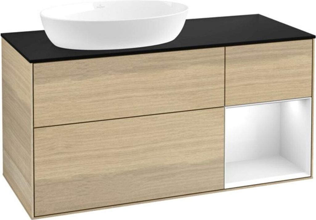 V&B Waschtischunterschrank Finion 120cm, Pl bla m, Reg glo wh. Lac, Oa ven