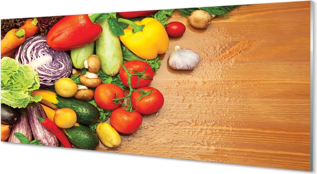 Glasbilder 125x50 Wandkunst Knoblauch Pilze Zucchini