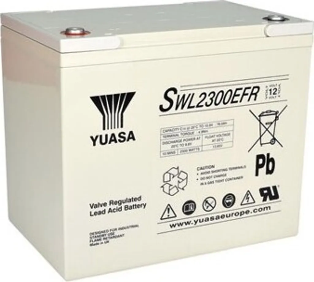 Yuasa SWL2300FR Batterie 12V 80Ah pour Système Solaire et Sécurité Incendie