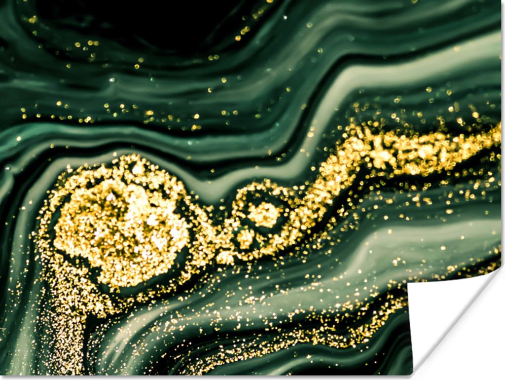 MuchoWow Poster Marmor - Gold - Glitter - Grün - Marmoroptik - Luxus 40x30 cm - Plakate für die Wände - Poster Wohnzimmer