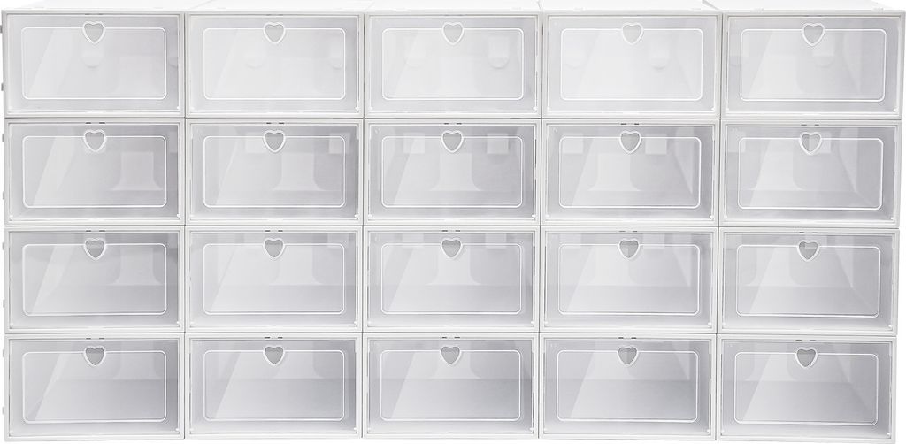 20 Schuhboxen faltbar Schuhkarton stapelbar Aufbewahrungsbox Schuhaufbewahrung Allzweck Groß transparent Schublade(Weiß)