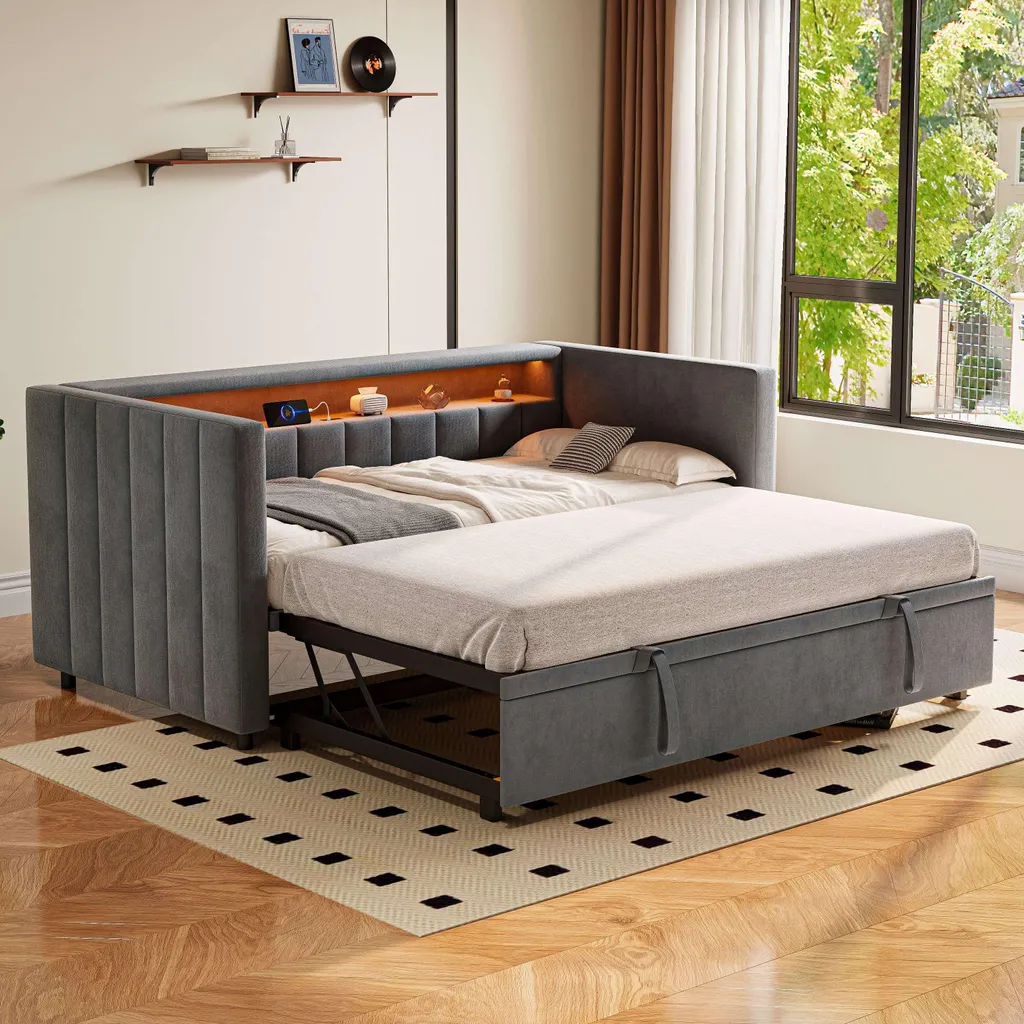 Lit de Jour 90x190 cm : Solution Couchage d'Appoint avec LED et Prises USB