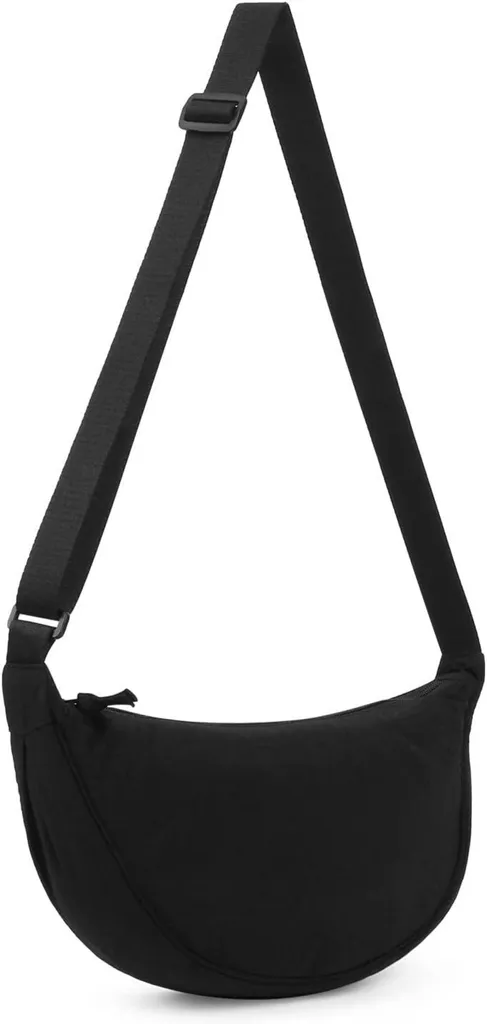 Sac demi-lune noir bandoulière ergonomique pour soulager vos épaules
