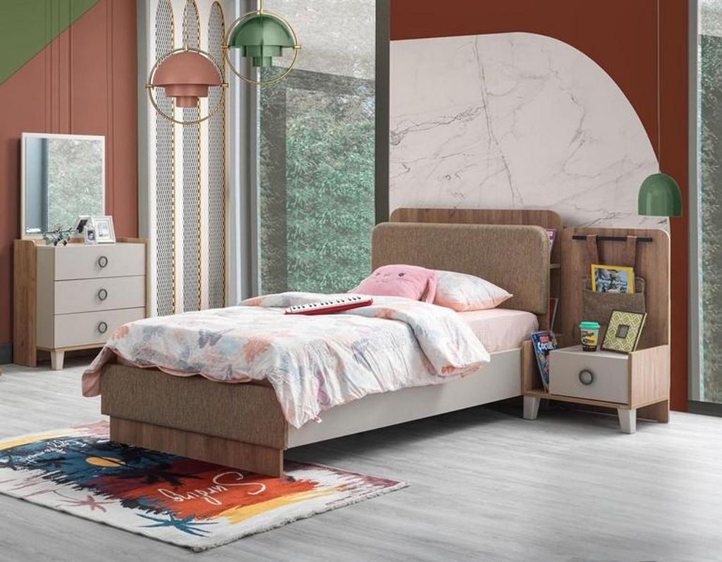 Braun Kinderzimmer Set Kinderbett Nachttisch Kommode stilvolle Möbel