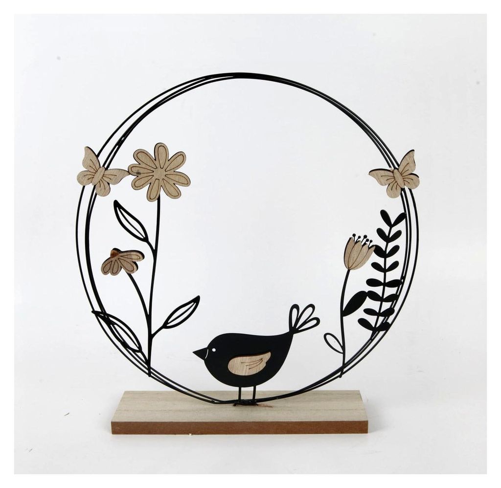 Holzaufsteller mit Vogel und Blumen 29 x 6 x 30 cm