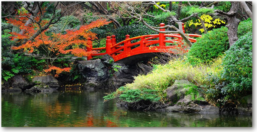 Tulup Leinwandbild - 140x70 cm - Wandkunst - Drucke auf Leinwand - Leinwanddruck - Landschaften - Rot - Japanischer Garten