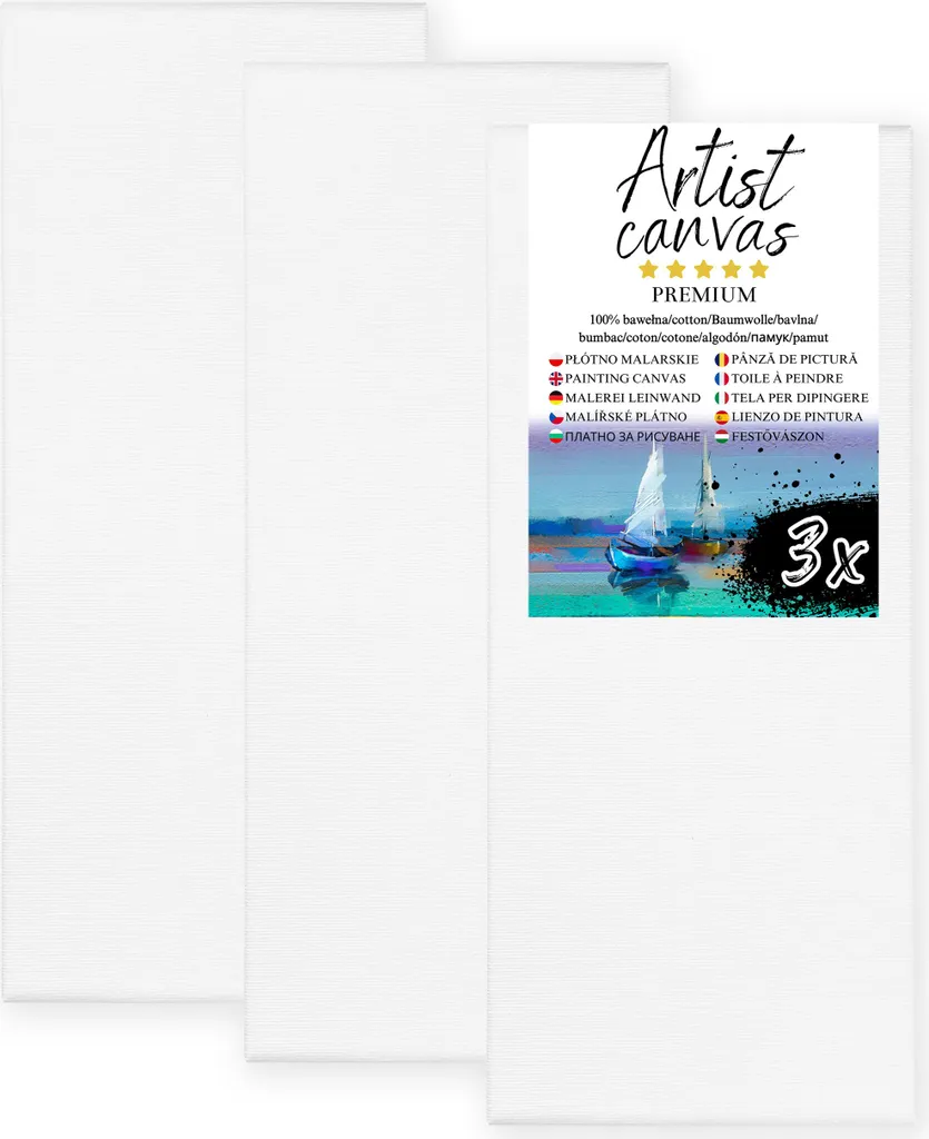 Trittico Tele Bianche 60x150 cm - Cotone 280g per Acrilico e Olio