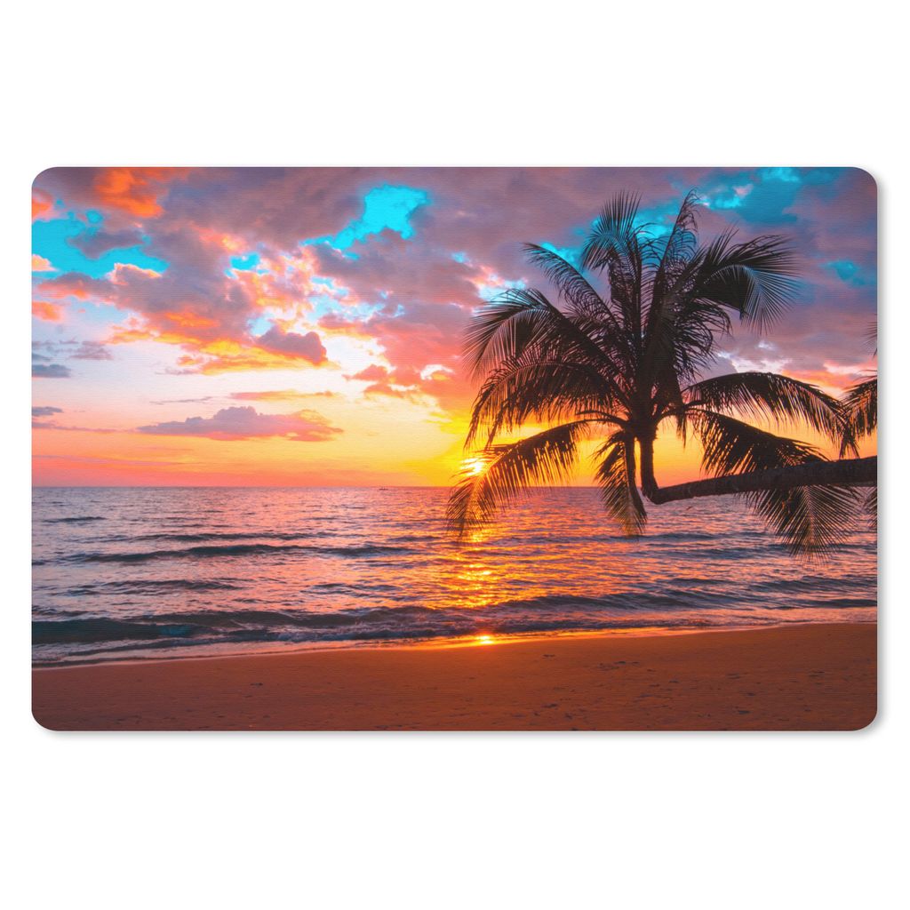 MuchoWow Mauspad Mousepad Palme - Sonnenuntergang - Strand - Meer - Horizont 27x18 cm - Mousepads - Maus Mat - Pad - Mausunterlage - Büroartikel...