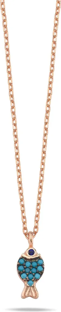 Collier poisson turquoise et or rose - Cadeau idéal pour femme en argent