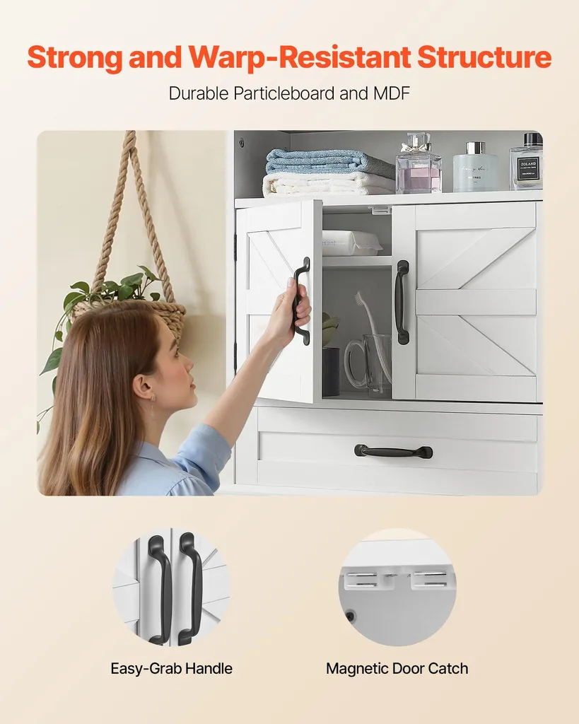 Meuble de rangement mural avec compartiment ouvert et tiroirs intégrés