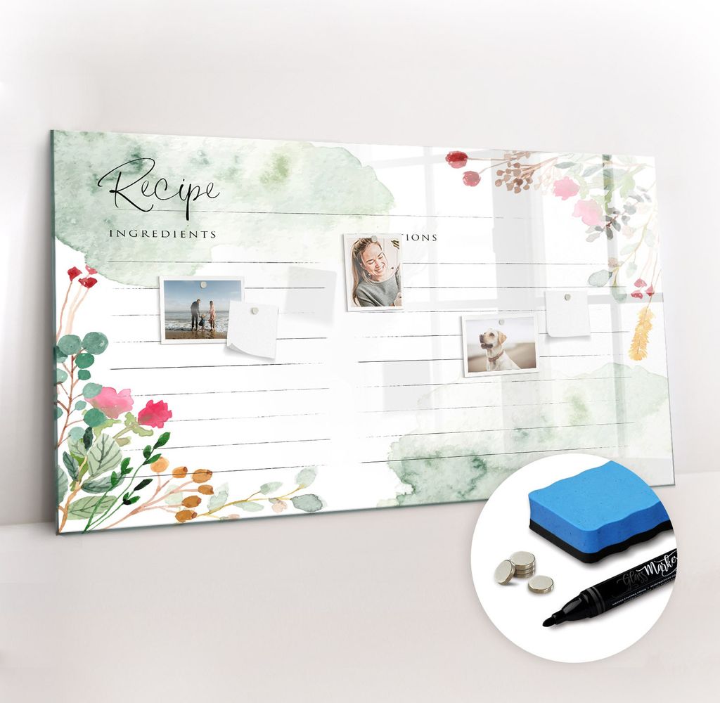 Magnetpinnwand Memoboard - Zubehörsatz - Schwarzer Marker + Schwamm + Magnete - 120 x 60 cm - Platz für das Rezept
