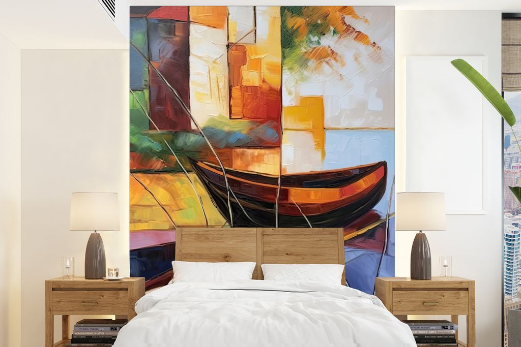 MuchoWow Fototapete für Wohnzimmer oder Schlafzimmer Wandtapete Vinyl Motivtapete Abstrakt - Kunst - Boot - Farben - 190x260 cm - Papiertapete