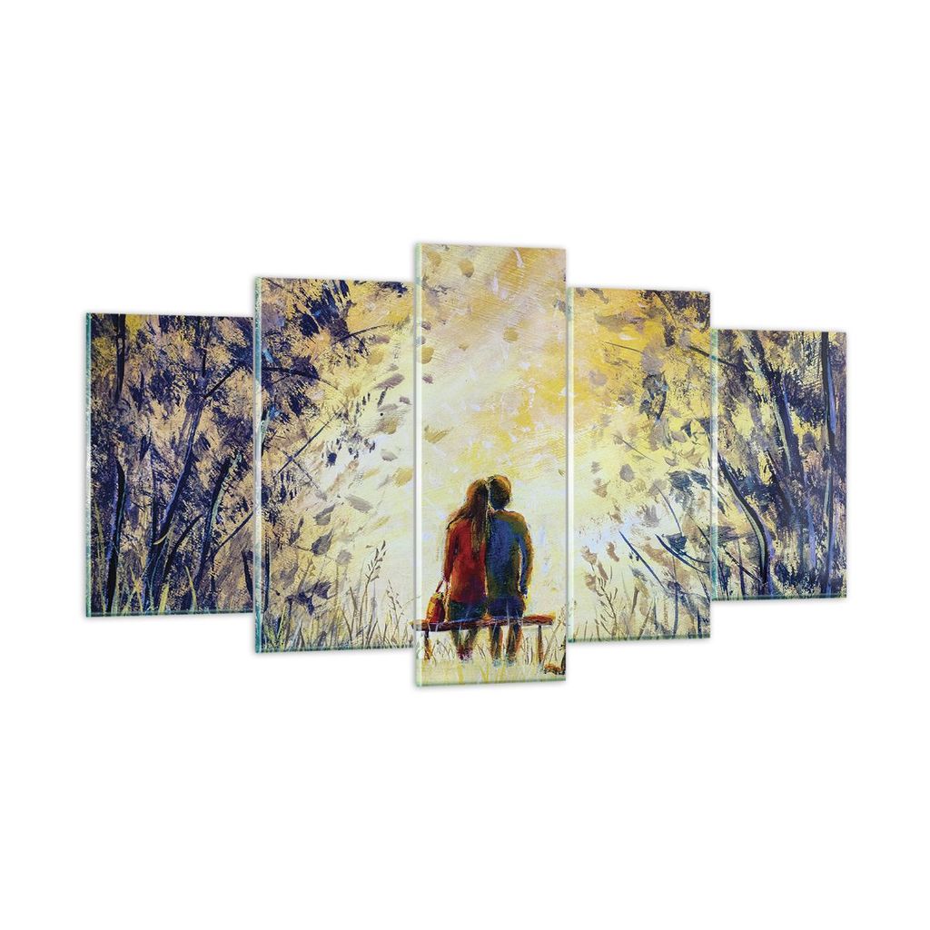 Bilder auf glas - 5 Teile - Liebhaber auf Bank - 160x85cm - Glasbilder - Wandbilder - Bilder - zum Aufhängen bereit - Wanddekoration aus Glas - Gl...