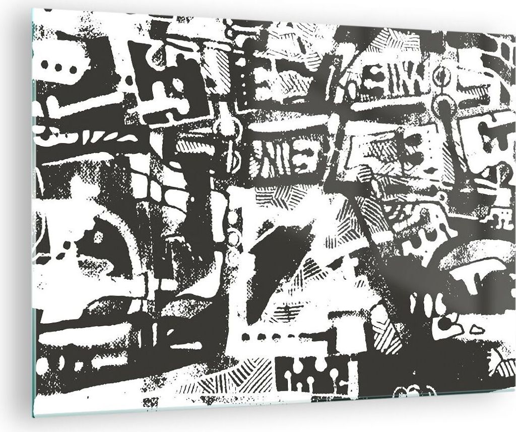 Bilder auf glas - Einteilig - Schwarzweiß Figuren Abstraktion - 70x50cm - Glasbilder - Wandbilder - Bilder - Wanddekoration aus Glas - Glas Bilder...