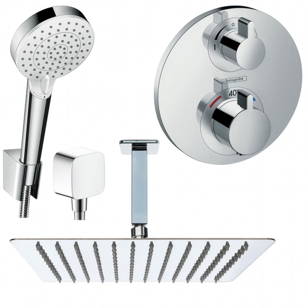 Hansgrohe und Jowi Unterputz Duschsystem Ecostat S Thermostat, Unterputz Duscharmatur mit Kopfbrause, Deckenanschluss, OHNE iBox