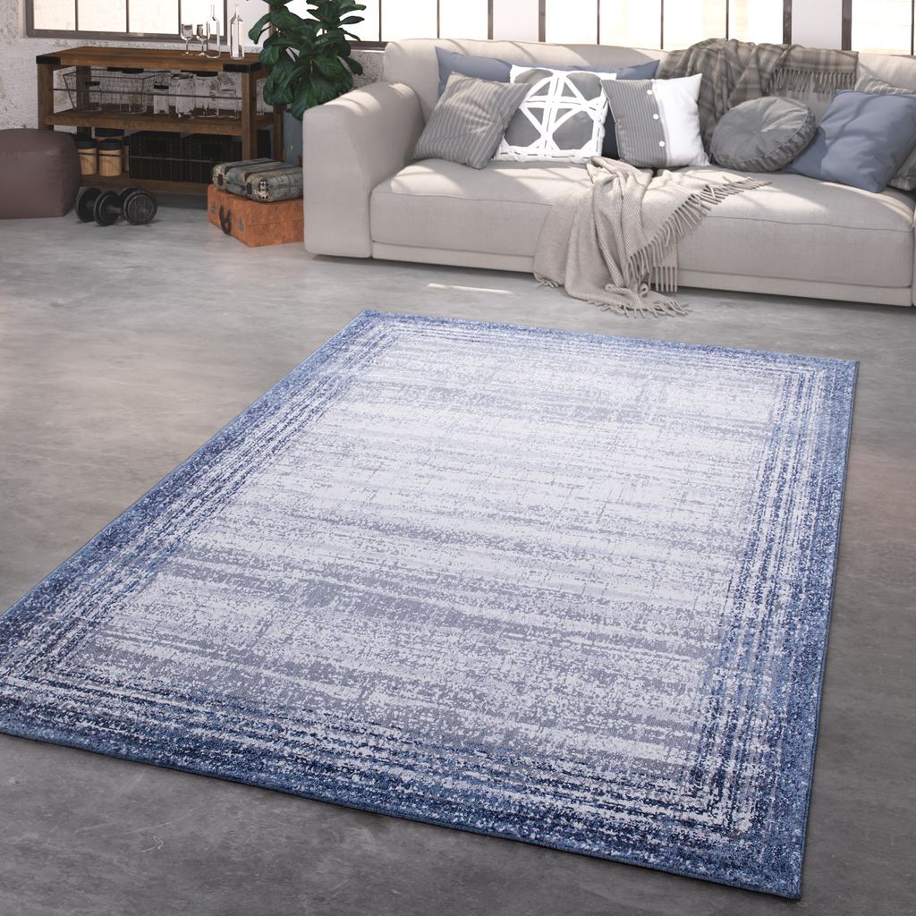 TT Home Wohnzimmer Teppich Kurzflor Modern Used Look Abstrakt Mit Umrandung Größe 160x220 cm